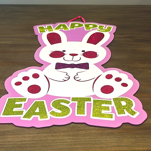 Happy Easter Bunny Rabbit Glitter Wall Sign - Picture 3 of 6